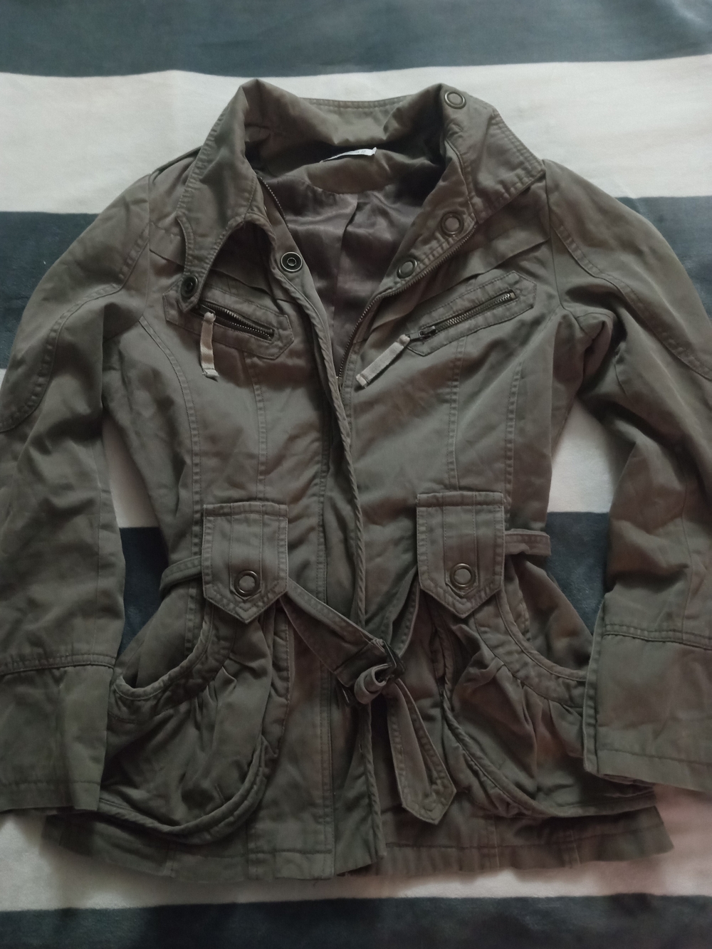 Woman's Bomber Jacket Olive Green With Waste Belt